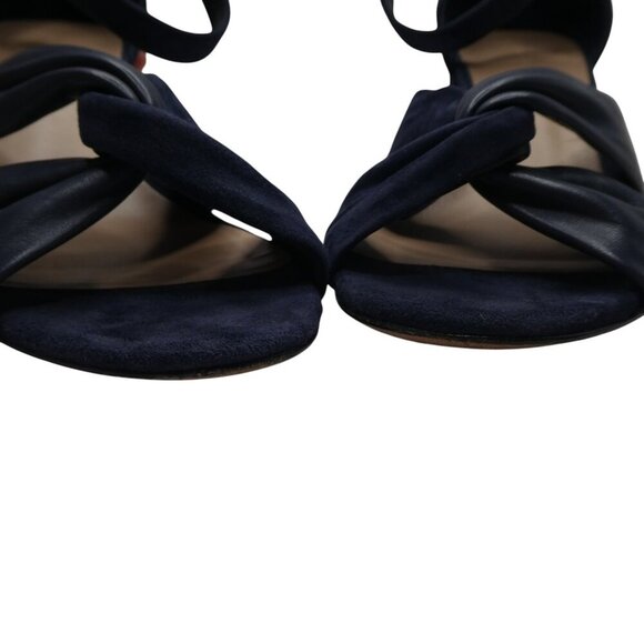 Diane Von Furstenberg Pasadena Blue Leather Open Toe Chunky Heel Sandals - Picture 8 of 13